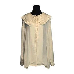 Ahead champagne long sleeves ruffled button blouse size XLarge - Picture 1 of 9