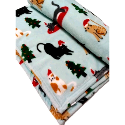 Christmas Cat Animal Fleece Kids Throw Blanket Colorful Soft 64 X 42 - Image 1 of 4