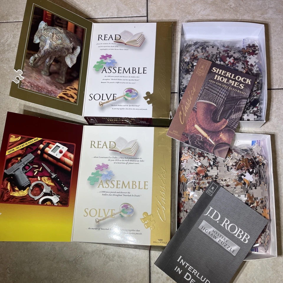 (2) JD Robb | Sherlock Holmes Misterio Rompecabezas 1000 Piezas Interludio Muerte Lote Foto 1 de 4