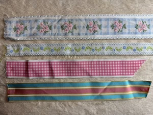 LOT of vintage 1960s / 1970s ribbon remnants Blue Flowers & Punchy Graphics - Picture 1 of 15
