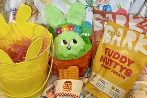 Bark Box Easter Dog Basket Filled With Crinkle Dog Toy Meat Chunks Pork Stick! - Picture 1 of 9