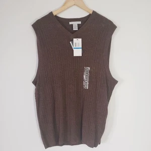 NWT Geoffrey Beene Mens Brown Knit Sweater Vest Size XL Soft V Neck Preppy Golf - Picture 1 of 5