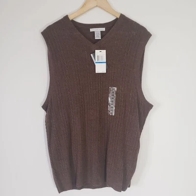 NWT Geoffrey Beene Mens Brown Knit Sweater Vest Size XL Soft V Neck Preppy Golf - Image 1 of 4