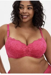 Torrid Curve 44C Lightly Lined Full Coverage Balconette Bra Pink Floral Lace - Picture 1 of 5