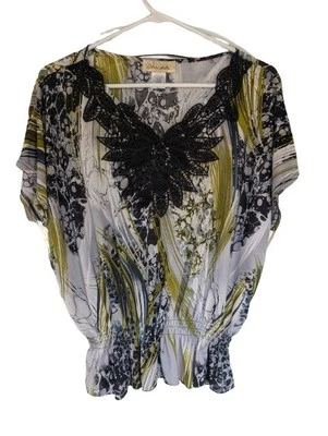 Davina Top 大号装饰多色衬衫波西米亚奇思戈斯仙女薄纱  — 第 1/4 张图片