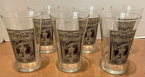 Set of 6 Vintage Coca-Cola Flared Glass Tumbler - Victorian Lady - Picture 1 of 4
