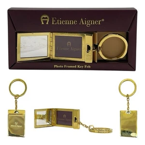 Vintage 90s ETIENNE AIGNER Goldtone Keychain Key Fob Mirror Photo Frame Charm - Picture 1 of 14