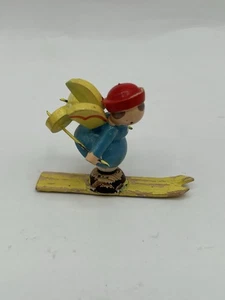 VTG 1950s Erzgebirge Style Wooden Miniature Figure Angel Skiing Hand Painted - Picture 1 of 7