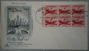 US 1949 FDC, Air Mail 6c, Art Craft, Booklet Pane, Block of 6 6c (#2)