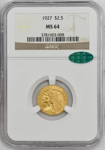 1927 $2 1/2 Gold Indian $2.5 MS64 NGC ~ CAC 947132-14 Cover