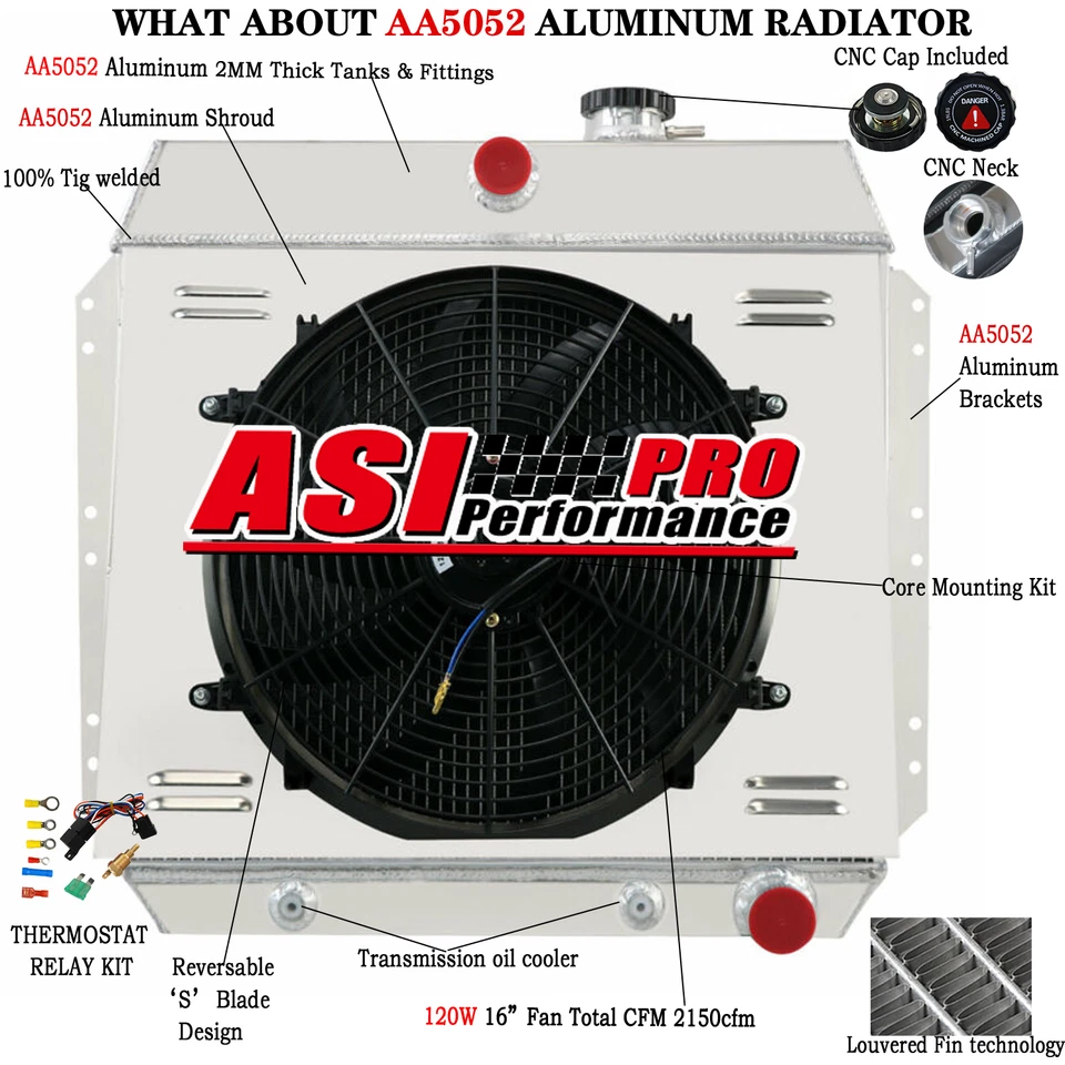 3 Row Radiator+Shroud Fan For 1949-1954  CHEVY BEL AIR CAR SEDAN COUPE V8 Foto 1 de 4