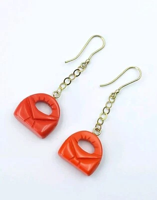 Orecchini Donna Pasta di Corallo Rosso Salmone Pendenti Argento 925 Placcato Oro - Immagine 1 di 4