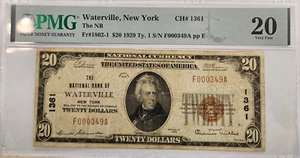 1929 $20 The National Bank of Waterville New York PMG VF20 CH # 1361 - Picture 1 of 2
