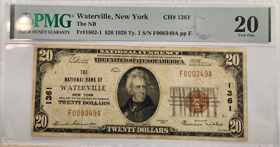 1929 $20 The National Bank of Waterville New York PMG VF20 CH # 1361 - Image 1 of 2