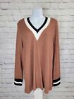 SMALL CARAMEL A467189 Susan Graver Weekend Brushed Waffle Knit Top w/Striped Rib