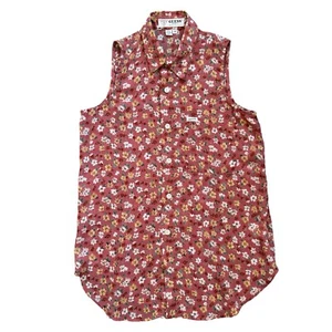 Blusa Top De Colección Años 80 90 Guess Floral Transparente Sin Mangas Botón Frontal Coral Amarillo S - Imagen 1 de 5