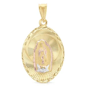14K Tri Tone Gold DC Lady of Guadalupe Stamp Religious Charm Pendant For Chain - Picture 1 of 5