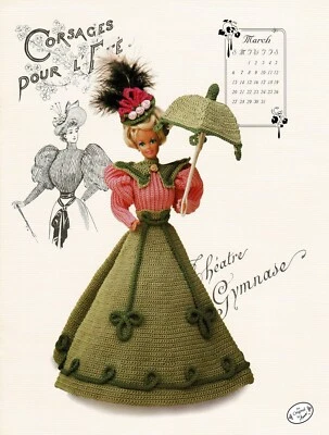 Crochet Dress Gibson Girl Collection Fashion Doll Gown Pattern Miss March 1994 - Image 1 of 2