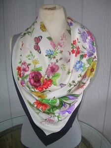 TALBOTS Silk Scarf VIBRANT Floral~ Butterflies & Dragonflies 36” Square - Picture 1 of 6