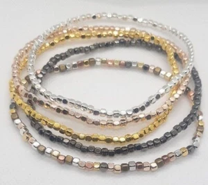 METALLIC CUBE STRETCHY BEADED ANKLE BRACELET ANKLET 9.5" 5 COLOURS AVAILABLE - Picture 1 of 6
