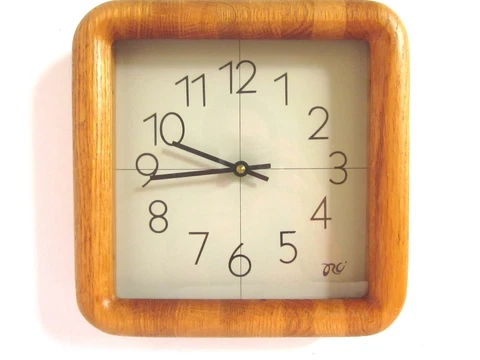 Vintage 1980s Square Oak Wood Wall clock by ORC Handcrafted USA Working Cover