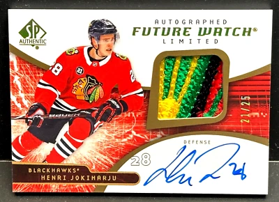 Henri Jokiharju 2018-19 UD SP Authentic Future Watch Limited RC Auto Patch /25 - Image 1 of 2