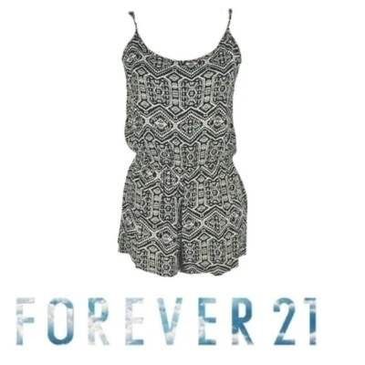 Forever 21 Oliva Crema Estampado Cami Pantalones Cortos Mameluco Mono Una Pieza, Talla L Foto 1 de 3