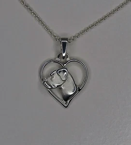 Small Sterling Boxer Head Study With Un-Cropped Ears On A Heart Frame Pendant - Picture 1 of 7