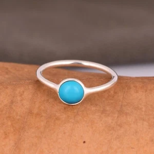 Minimalist 925 Silver Stackable Turquoise Ring Engagement Band Ring Gift For Her - Picture 1 of 5
