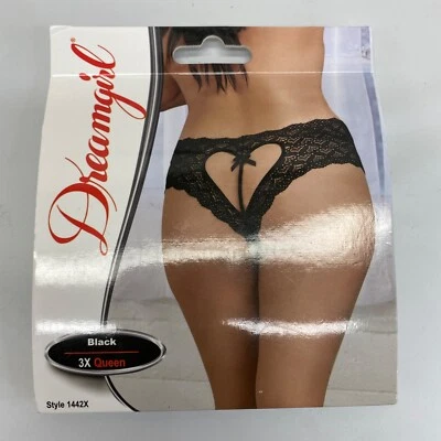 Brand new Dreamgirl BLACK Heart Peek-A-Boo Back Panty, US 3X Queen - Image 1 of 3