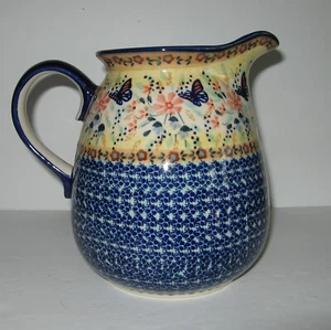 Polish Pottery Bolesleawiec Pitcher Viktoria Farm Signed by Artist NWT - Picture 1 of 5