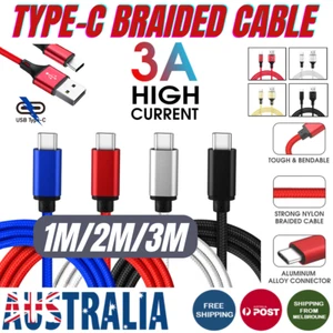 1M 2M 3M Braided USB Type C Data Fast Charger Cable For Samsung Xiaomi Huawei - Foto 1 di 16