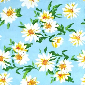Q331# 3 servilletas de papel individuales para decoupage blanco margarita en patrón azul cielo - Imagen 1 de 10