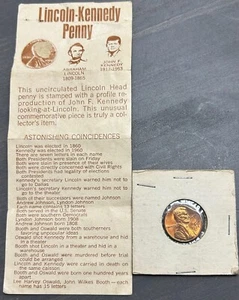 LINCOLN PENNY 1974 STAMPED WITH KENNEDY'S PROFILE ON IT COMMEMORATIVE COIN - Picture 1 of 4