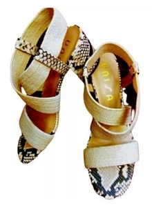 Sandalias de tacón Unisa para mujer de piel de serpiente sintética con correa elástica blancas talla 8 1/2M - Imagen 1 de 10