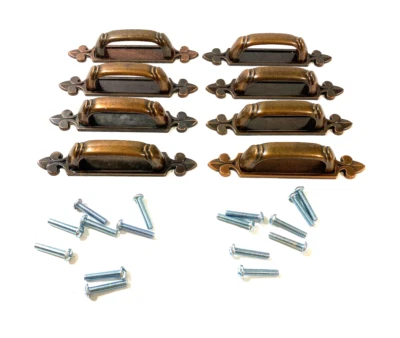 conjunto de 8 puxadores de gaveta de cobre antigos vintage com placa traseira 2-1/2" ctc - Imagem 1 de 4