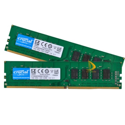 Crucial 2x 16GB 2RX8 PC4-2400T DDR4 19200MHz 288Pin UDIMM Desktop Memory RAM - Image 1 of 4