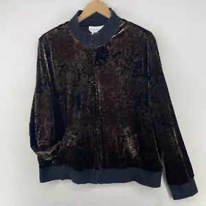 SUSAN GRAVER Jacket XL Velour Velvet Animal Print Track Jumper Full Zip Brown - Picture 1 of 11