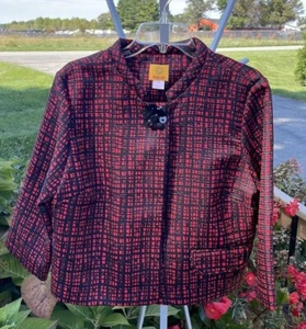 Ruby Rd. Women’s Size 12 Red & Black Jacket With 3/4 Sleeves Embellished Closure - Picture 1 of 9