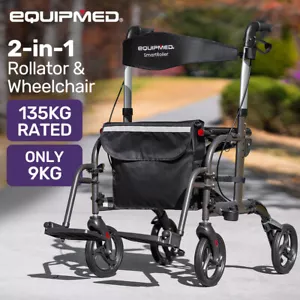 EQUIPMED 2-in-1 Wheelchair Walking Frame Rollator Mobility Walker Aid Wheels - Picture 1 of 12