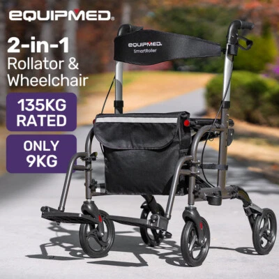 EQUIPMED 2-in-1 Wheelchair Walking Frame Rollator Mobility Walker Aid Wheels - image 1 of 4