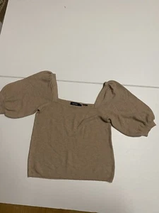Oxford Jumper Womens 6 Beige Cashmere Blend Knit Square neck Puff 1/2 Sleeve - Picture 1 of 12