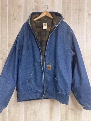 Abrigo con Capucha Carhartt Denim Vintage Años 90 Cremallera XXL Alto J08DST Forro Cálido/A Cuadros Foto 1 de 4