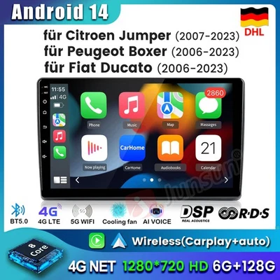 6GB+128GB Für Fiat Ducato 2006-2023 Android 14 Autoradio Navi GPS CarPlay 4G-NET - Bild 1 von 4