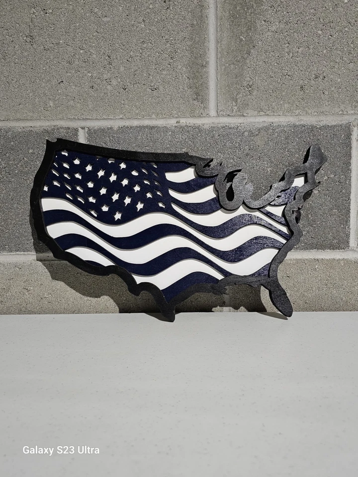 Decoración de madera azul, negro y blanco EE. UU., 16,5x10 Foto 1 de 1