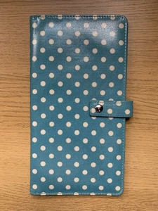 Cath Kidston Travel Wallet Passport Boarding Pass Aqua White Polka Dot Snap Logo - Picture 1 of 10