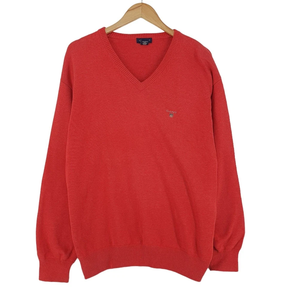 Gant Rouge Pull V-Cou Coton Hommes Taille L Grande - Photo 1/4