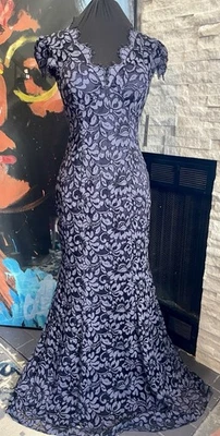 Eliza J Scalloped-Edge Blue Lace Gown NWT Size 6 Floor Length - Image 1 of 4