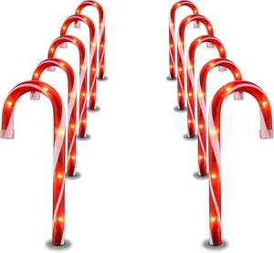 Candy Cane Lights - Confezione da 10 Luci Percorso Candy Cane, 10" Candy Cane Natalizie - Foto 1 di 9