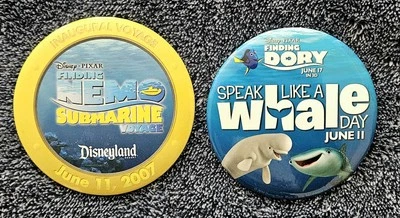 Disney Finding Nemo Submarine Inaugural Voyage '07 y Finding Dory 3" Botón Pins Foto 1 de 4